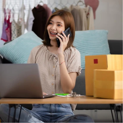 E-commerce business owner managing orders from home