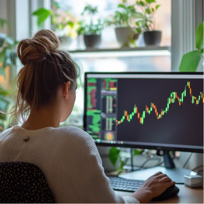 Person analyzing financial market data on a computer