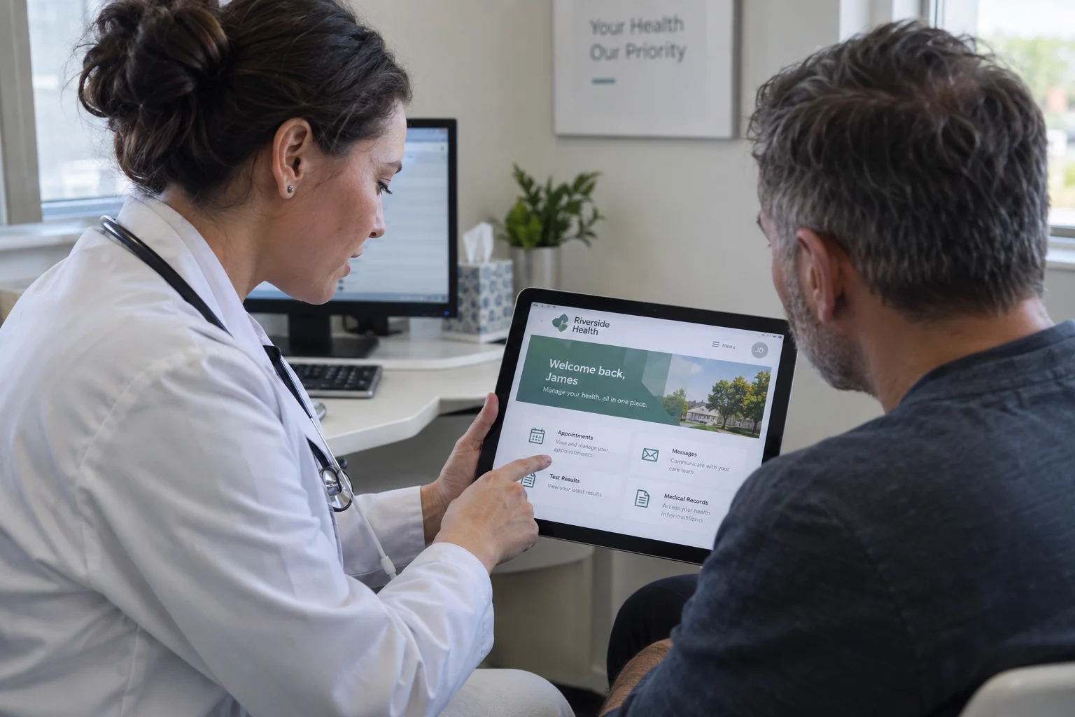 Healthcare provider demonstrating a patient portal