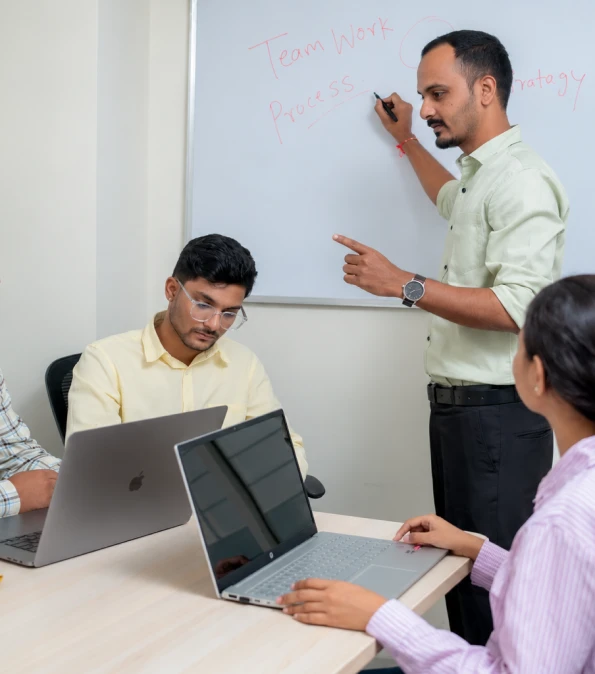 Team collaborating on a software development project