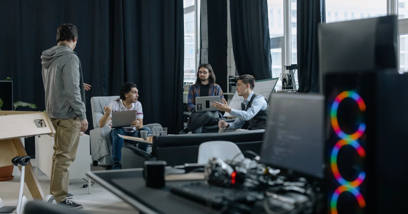 Software development team collaborating on a project